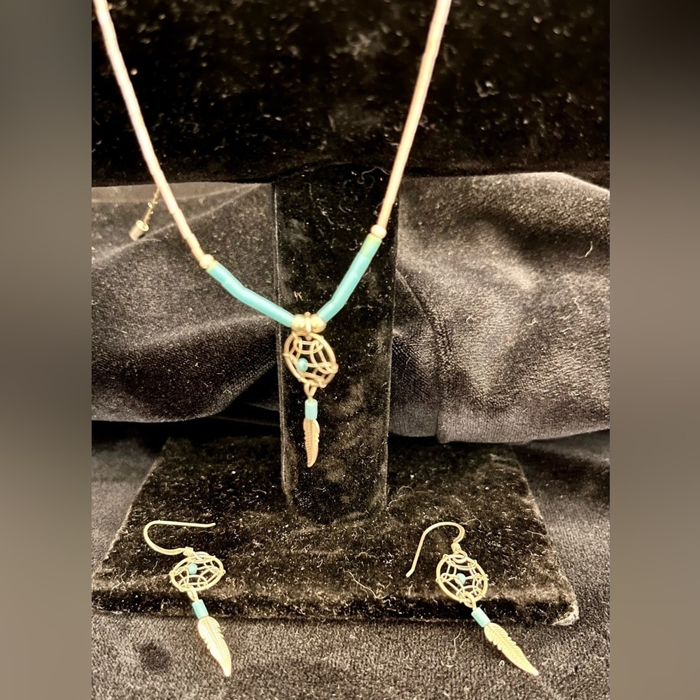 Sterling Silver and Turquoise Dreamcatcher Jewelry Set Native American Southwest - Picture 3 of 16
